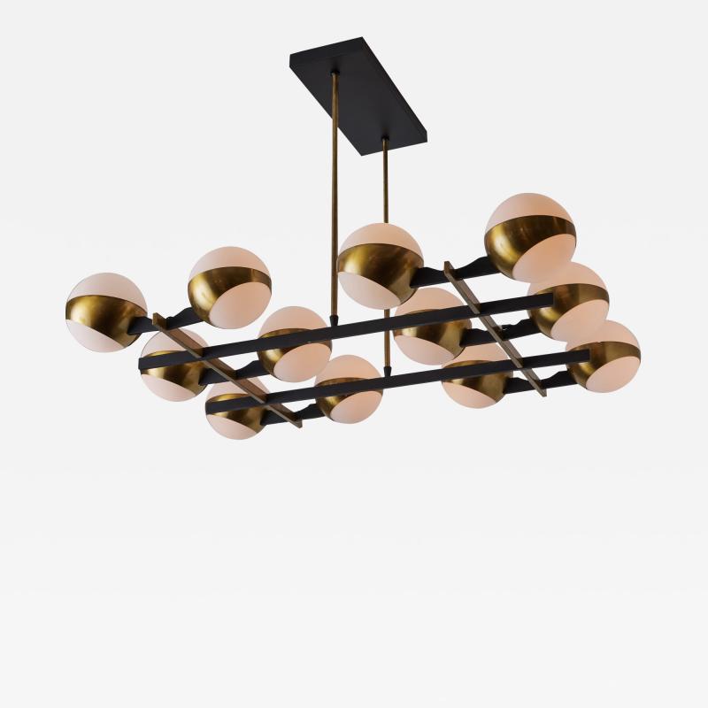  Stilnovo Monumental 1950s 12 Globe Glass Metal Chandelier for Stilnovo