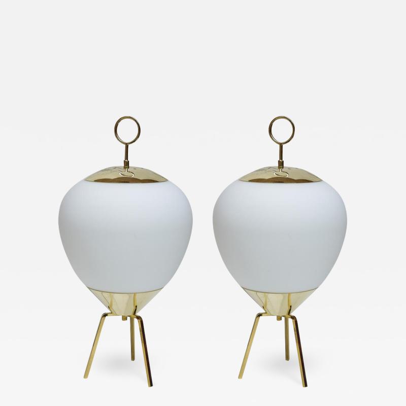  Stilnovo PAIR OF GLASS AND BRASS TABLE LAMPS IN STYLE OF STILNOVO