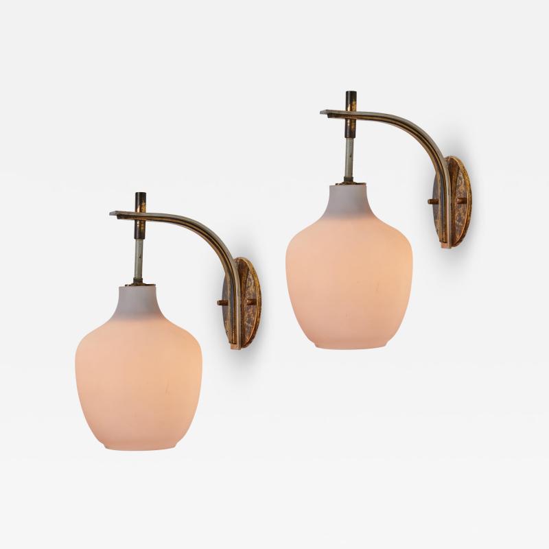  Stilnovo Pair of 1950s Italian Brass and Glass Sconces Attributed to Stilnovo