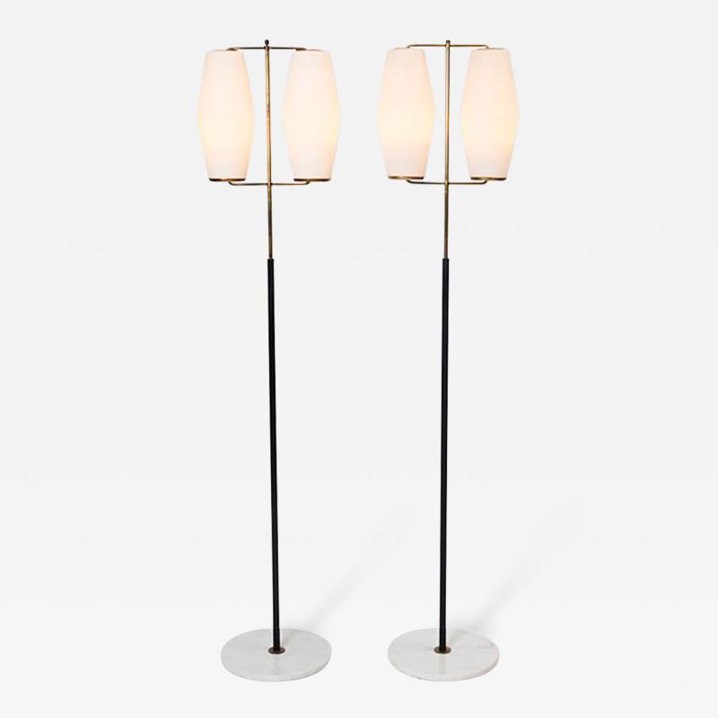  Stilnovo Pair of Brass and Opaline Midcentury Floor Lamps by Stilnovo Italy circa 1950