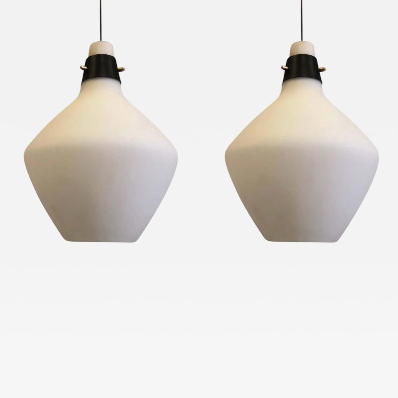  Stilnovo Pair of Italian Mid Century Modern Glass Pendants Suspension Fixtures