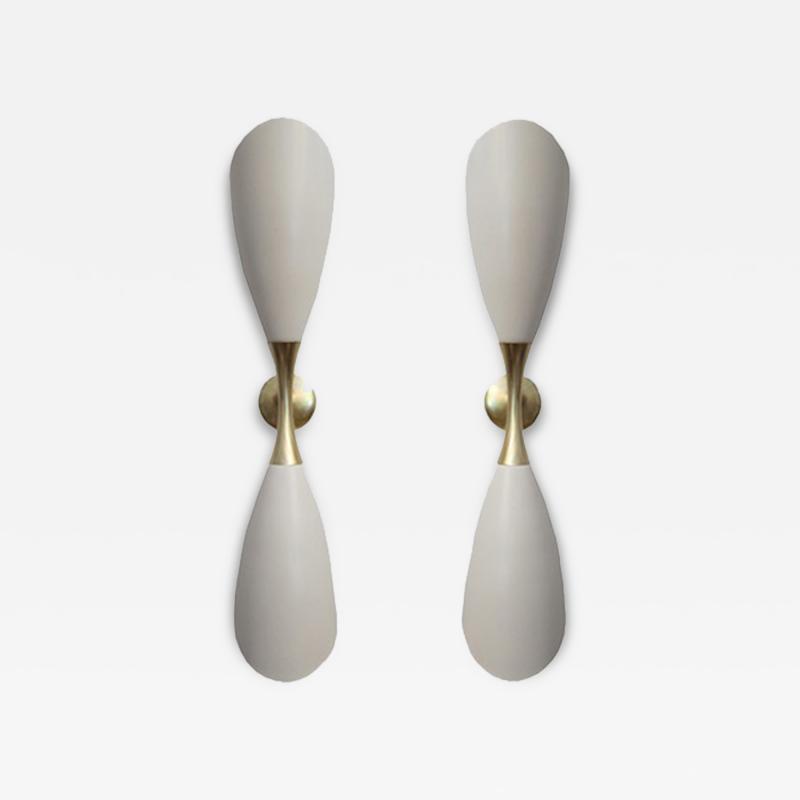  Stilnovo Pair of Stilnovo Cream Double Cone Wall Sconces