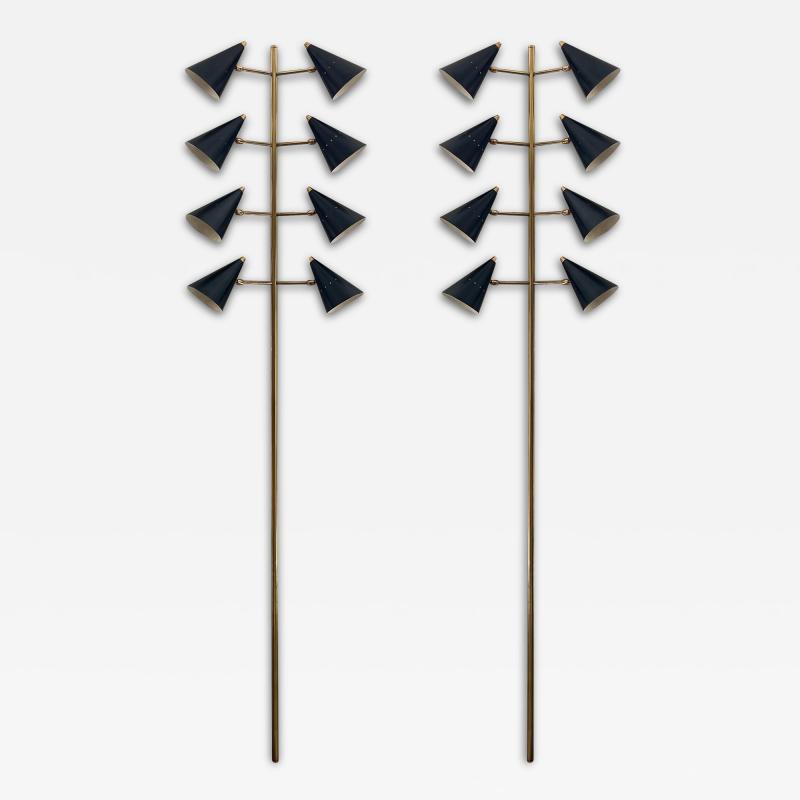  Stilnovo Rare Pair of Stilnovo Monumental Eight Light Wall Sconces