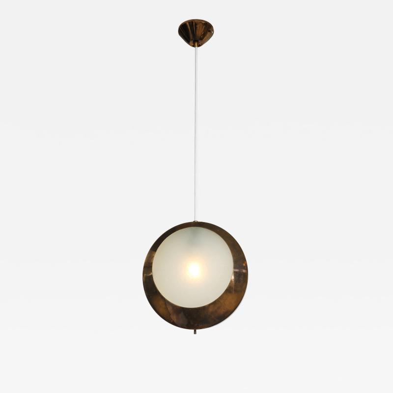  Stilnovo Rare Pendant Ceiling Light Model 1205 in Brass and Etched Glass by Stilnovo