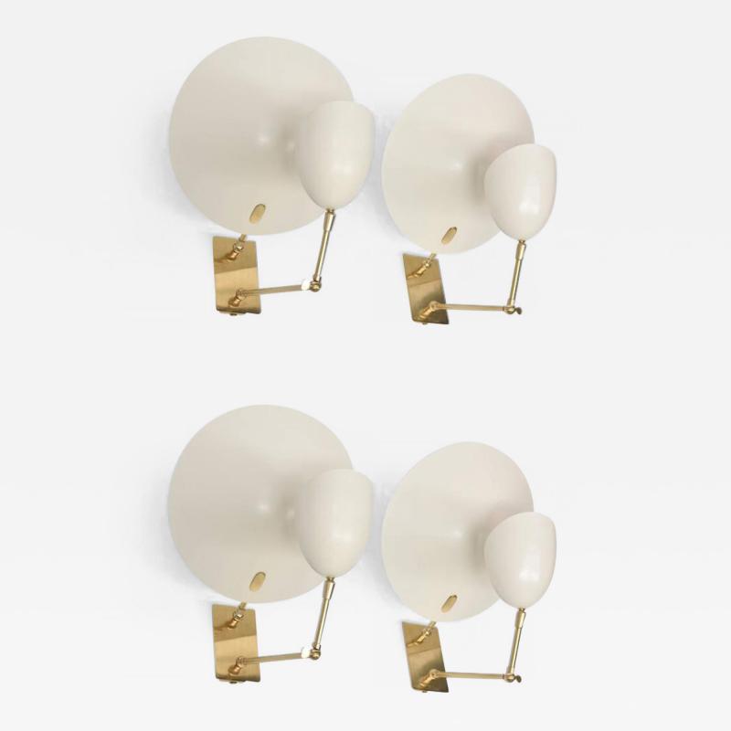  Stilnovo Set of 4 Italian Enameled Metal and Brass Wall Lights Stilnovo Attributed