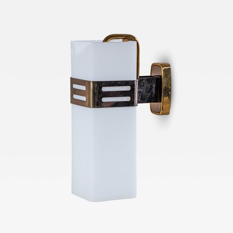  Stilnovo Single Wall Sconce in Opaline Glass and Brass by Stilnovo Milan Italy 1950s