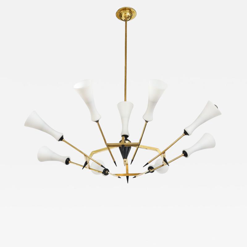 Stilnovo Stilnovo Attributed 8 Arm Modernist Brass Chandelier 1960s Italian Design