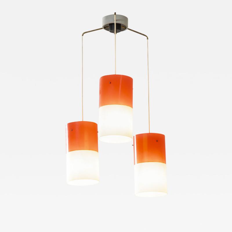  Stilnovo Stilnovo Chandelier with Three Pendants in Plexi and Brass 60s