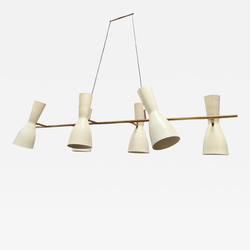  Stilnovo Stilnovo Diabolo Chandelier in Brass and Cream Enamel Italy 1950s