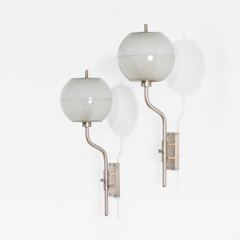  Stilnovo Stilnovo Pair of Wall Lamps with Glass Diffusers and Chromed Metal