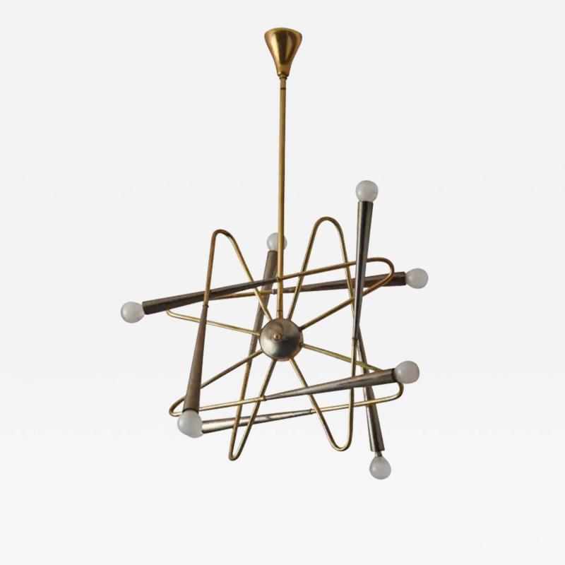  Stilnovo Stilnovo Sputnik Six Arms Brass Chandelier Italy 1960s