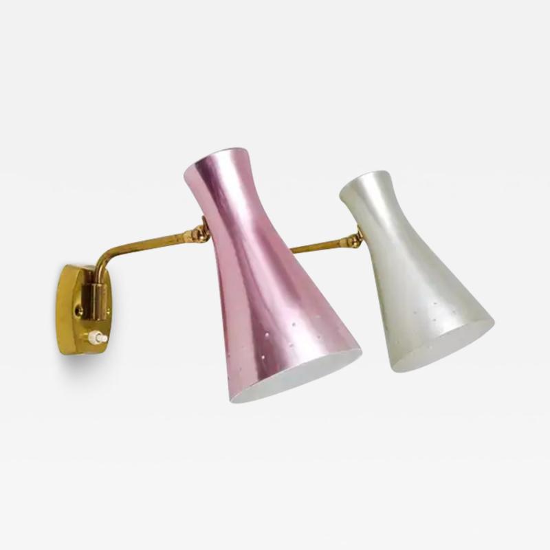  Stilnovo Stilnovo Style Pair Articulating Conical Brass Sconces Wall Lights Italy 1950s