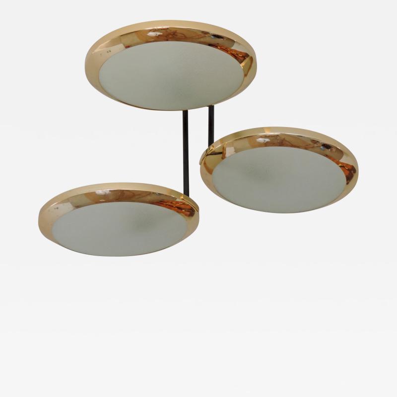 Stilnovo Stilnovo Three Discs Ceiling Lamp in Brass and Glass Italy 1950s