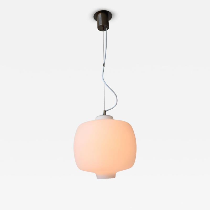  Stilnovo Stilnovo ceiling suspension light opaline glass and brass Italy 1960s