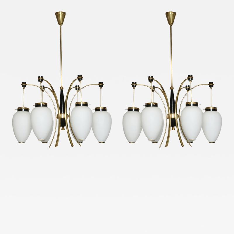  Stilnovo Stilnovo chandelier Mid Century Modern Opaline Glass Brass 1960s