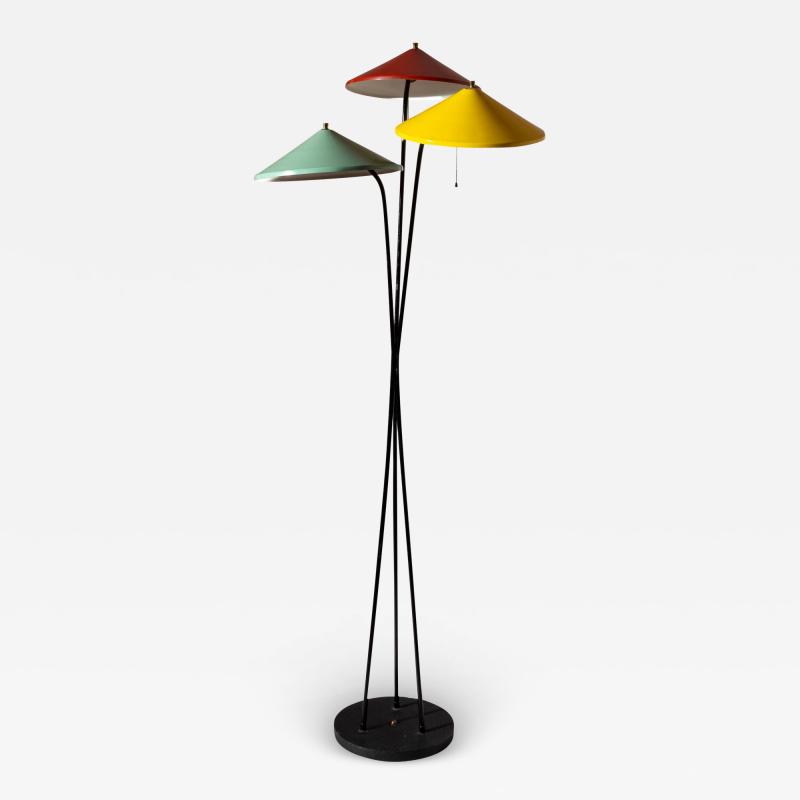  Stilnovo Stilnovo floor lamp in metal with colored lampshades Italy 1950s