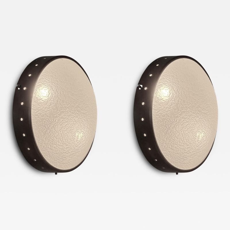  Stilnovo Stilnovo sconces or ceiling lights textured glass and brass Italy circa 1960s