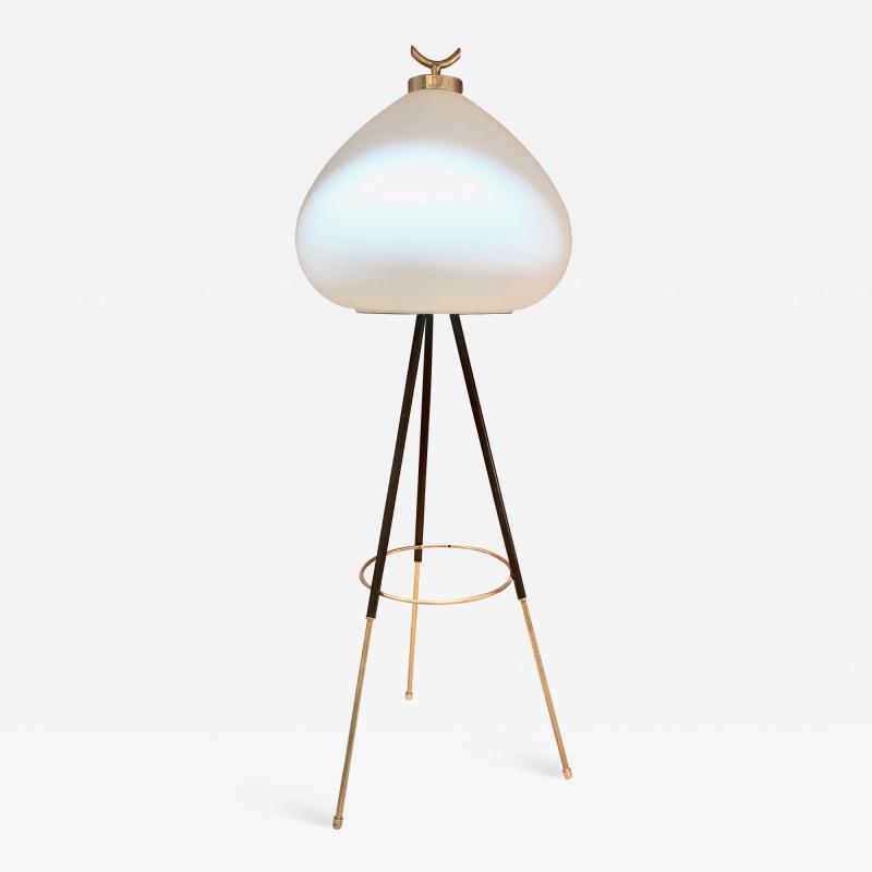  Stilnovo Tripod Floor Lamp in Brass and Milk Glass Italy 1960s