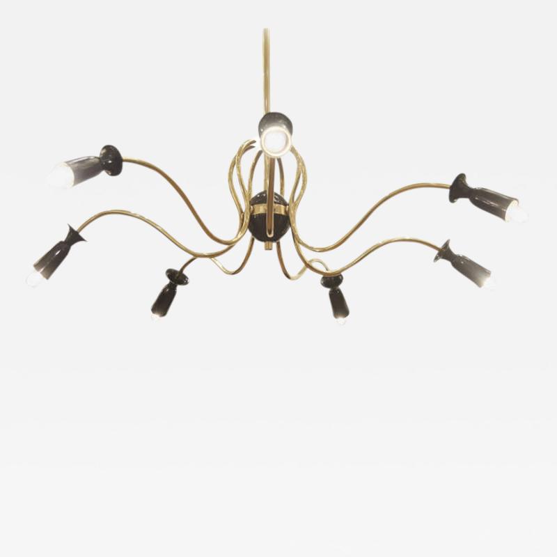  Stilnovo Unusual Stilnovo Style Sinusoidal Chandelier in Brass and Black Enamel