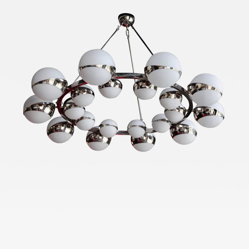  Stilnovo Very Huge Stilnovo Style Murano Glass and Chrome Chandelier