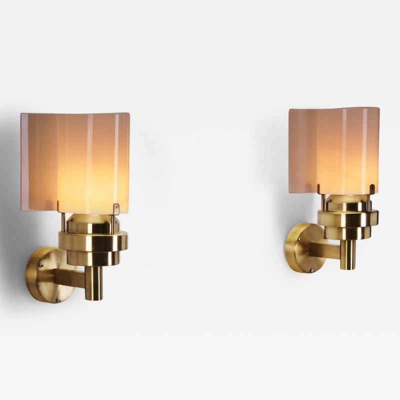  Stockmann Orno Brass and Acrylic Glass Wall Lamps by Stockmann Orno Finland 1960s