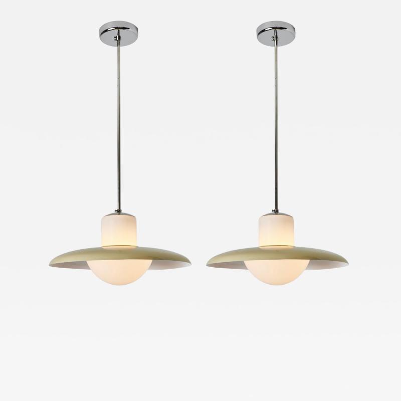  Stockmann Orno Pair of 1950s Glass Metal Ceiling Lamps Attributed to Lisa Johansson Pape