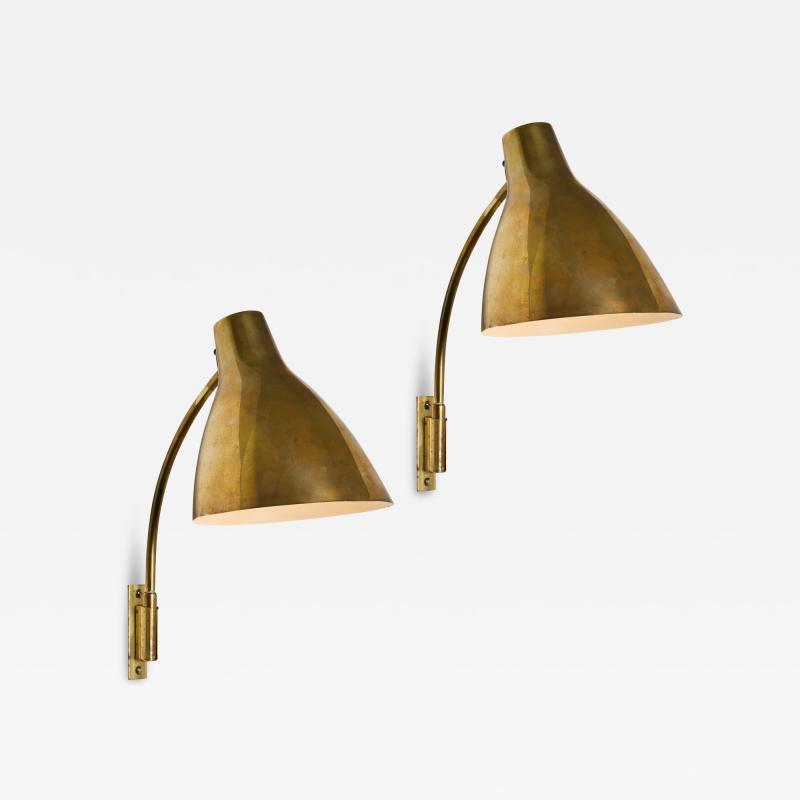  Stockmann Orno Pair of Large 1950s Lisa Johansson Pape 3055 Brass Wall Lamps for Stockmann