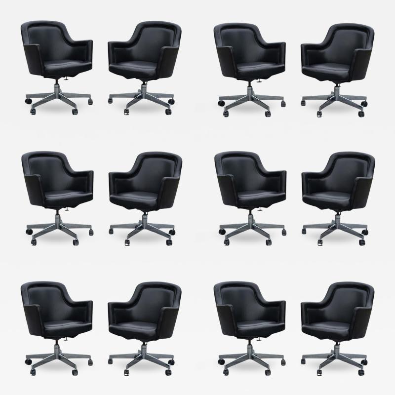  Stow Davis Furniture Co Set of 12 Stow Davis Black Leather Chrome Rolling Swivel Desk or Office Chairs