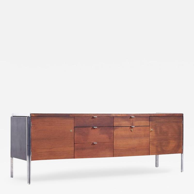  Stow Davis Furniture Co Stow Davis Mid Century Leather Walnut and Chrome Credenza