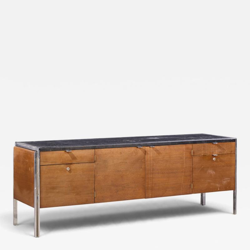  Stow Davis Furniture Co Stow Davis Mid Century Walnut Leather and Chrome Credenza