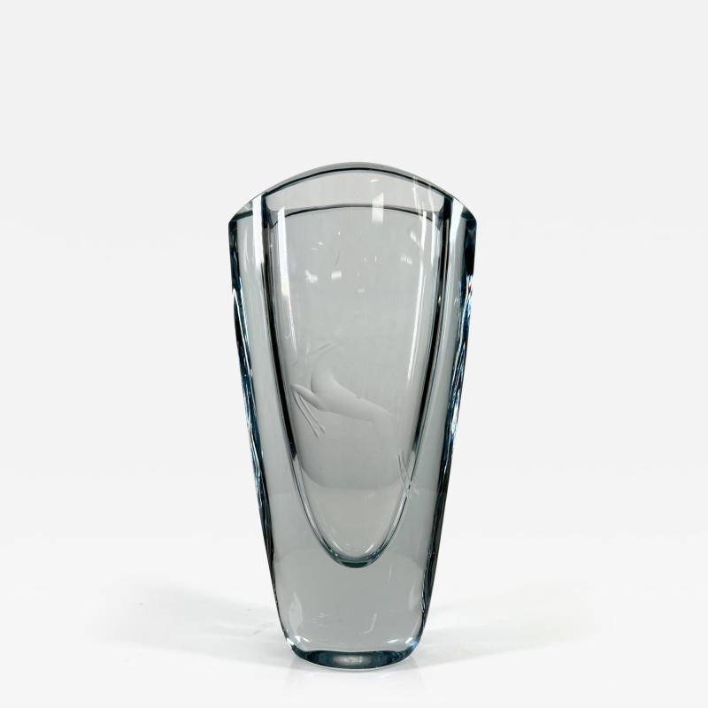  Strombergshyttan 1950s Strombergshyttan Vase Gazelle Crystal Art Glass Gunnar Nyland Sweden