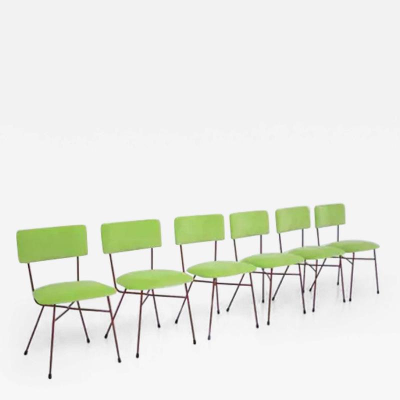  Studio BBPR Bbpr Chairs Set of Six in Velvet Green and Red