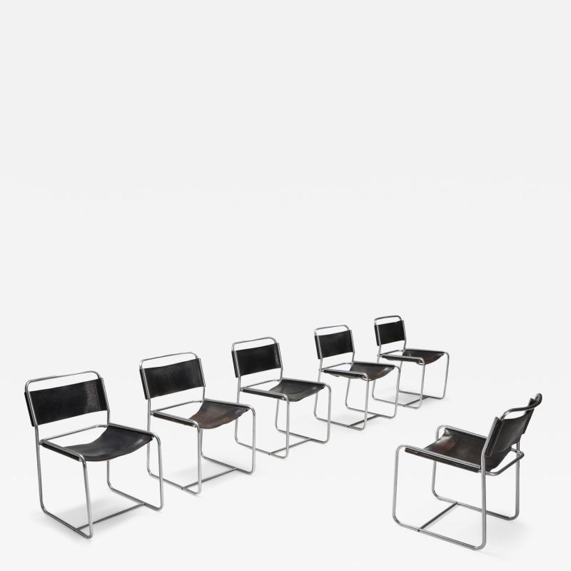  Studio Grassi Bianchi Black Leather Pasqualina CAB Dining Chairs 1970s