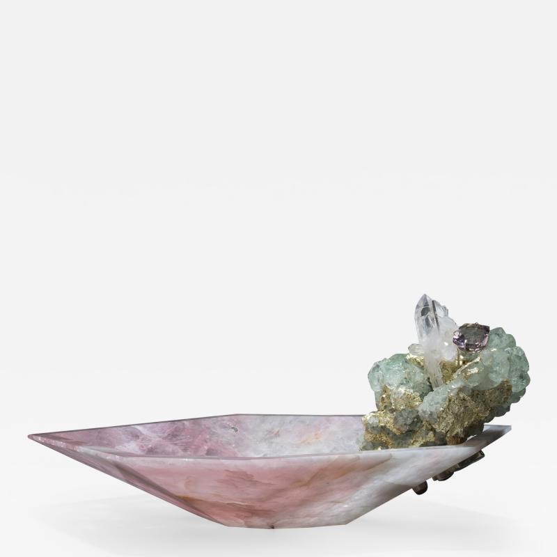  Studio Greytak Studio Greytak Crystal Bling Bowl 9 Hand Carved Rose Quartz With Amethyst Gem