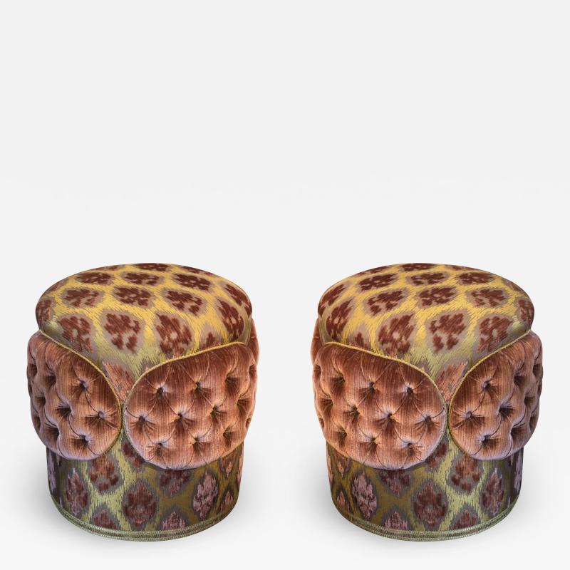  Studio Maison Nurita Pair of Gold and Pink Bevilacqua Silk Velvet Ottomans by Studio Maison Nurita