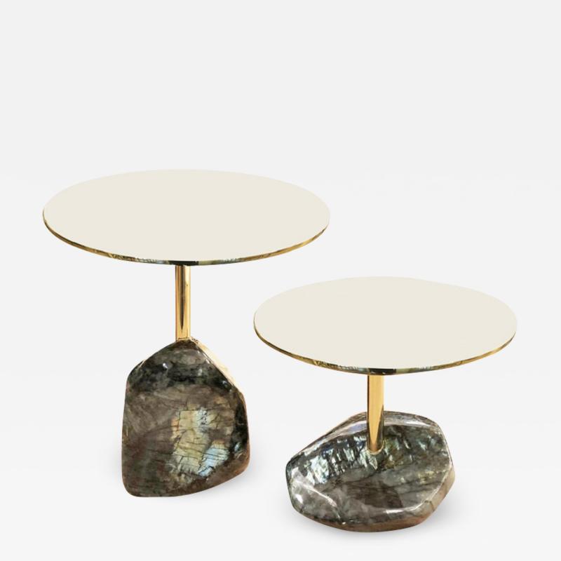  Studio Superego Pair of Labradorite Side Tables by Studio Superego