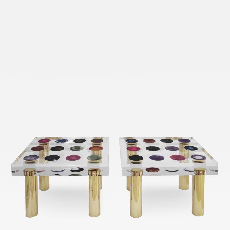  Studio Superego Superego Contemporary Modern Italian Plexiglass and Brass Side Table