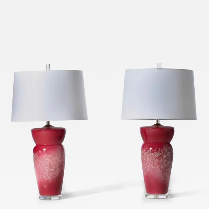  Sunset Lamps Monumental Post Modern Raspberry Pink Sorbet Ceramic Lamps by Sunset c 1980