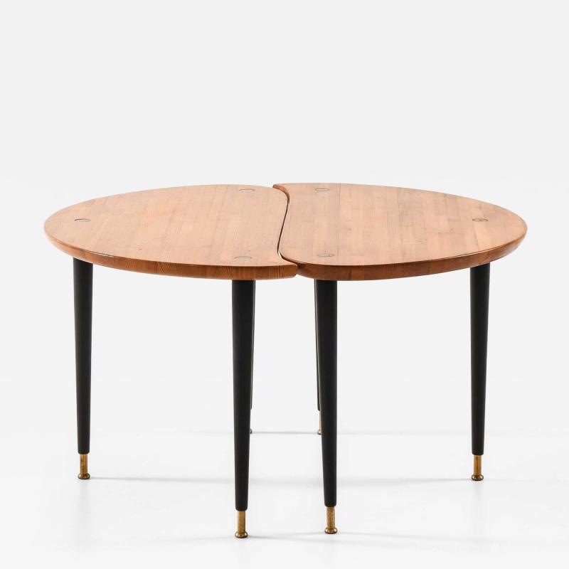  Svensk Fur Pair of Side or Coffee Tables in Brass Lacquer and Pine by Svensk Fur 1950s