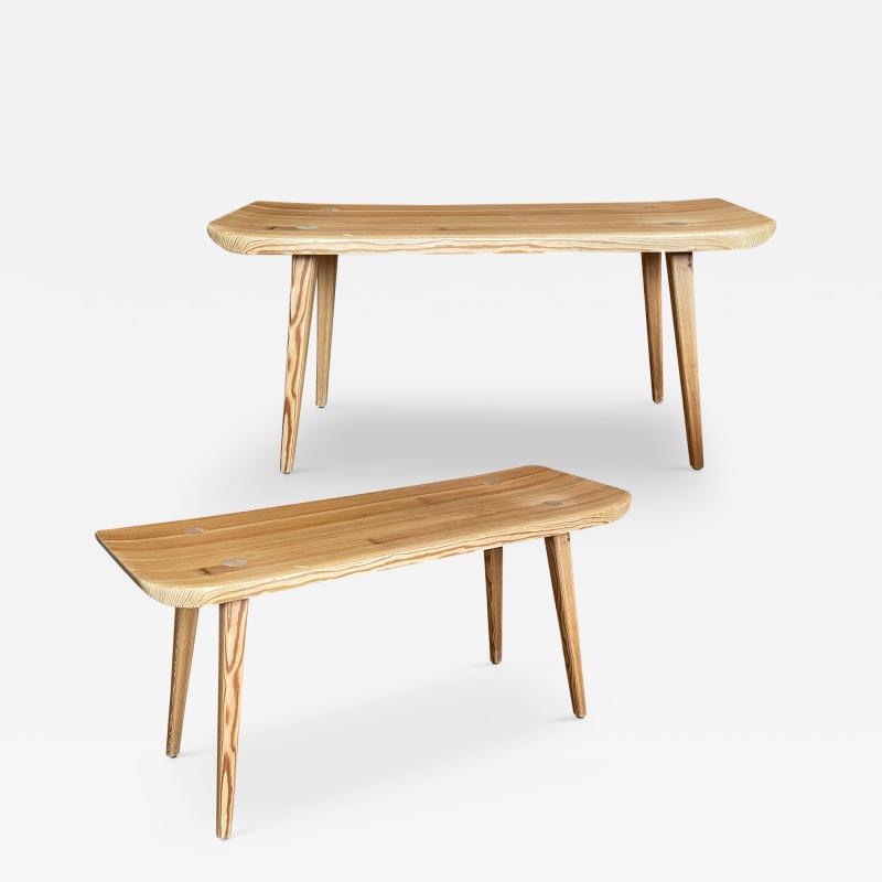  Svenskt Fur Pair Benches Coffee Tables in Solid Pine by Carl Malmsten for Svenskt Fur