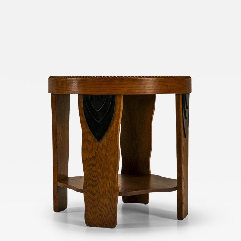  T Woonhuys Amsterdam School Round Side Table In Oak And Macassar Netherlands 1930s