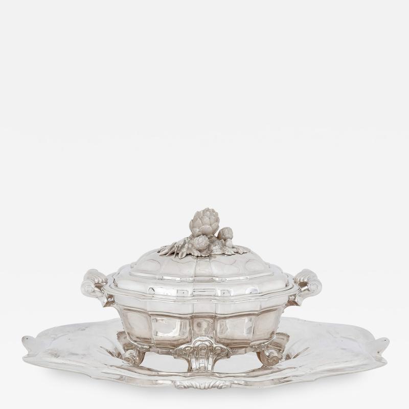  T tard Fr res French solid silver sauce tureen and tray by T tard