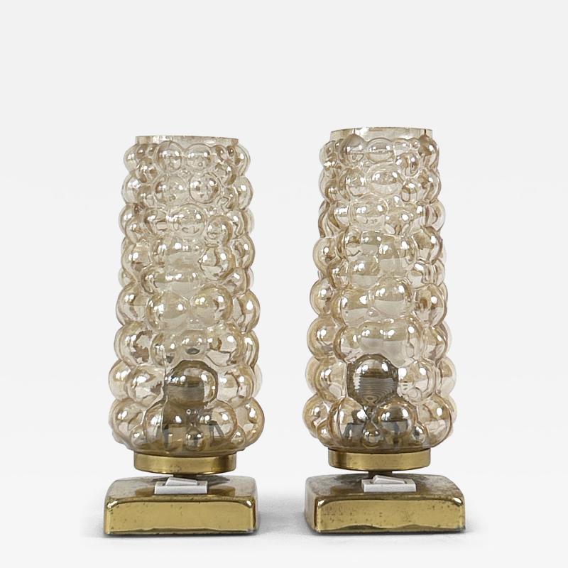  TEKA Leuchten Set of Two Lovely Brass Bubble Glass Bedside Table Lamps by TEKA Germany 1950s