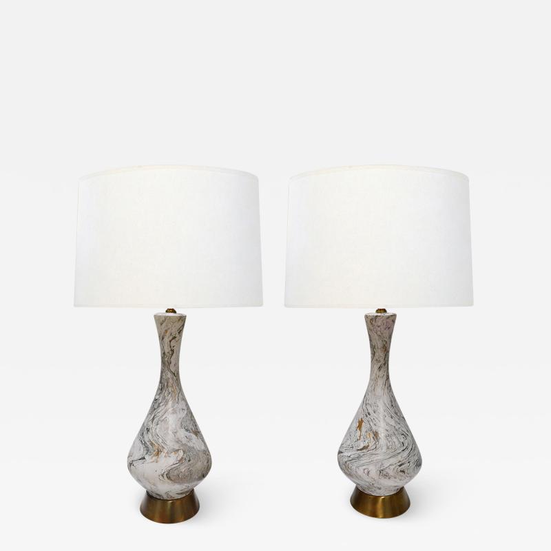  TYE of California Large pair of 1950s faux marble ceramic lamps by TYE of California Los Angeles