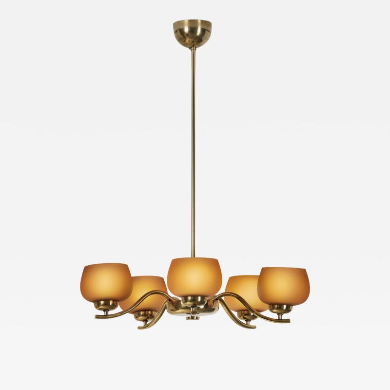  Taito Oy Five Arm 1443 5 Glass Chandelier by Paavo Tynell for Taito Finland 1930s