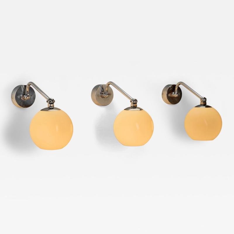  Taito Oy Set of Three Nickel Plated Wall Lamps by Paavo Tynell for Taito Finland 1930s