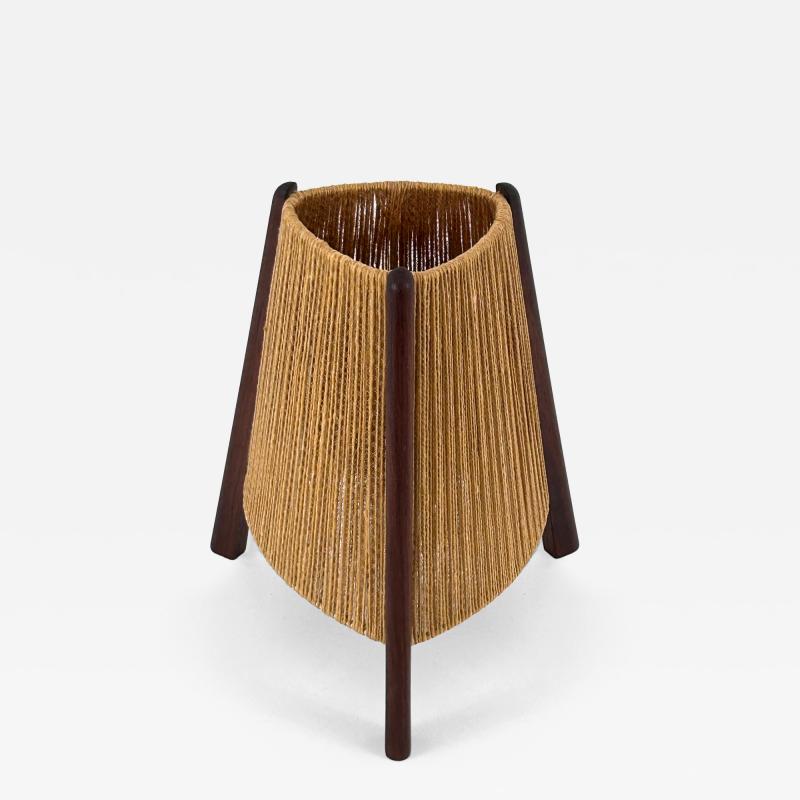  Temde Leuchten Lovely Mid Century Modern Teak Sisal Bedside Table Lamp Denmark 1960s