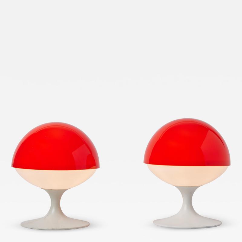  Temde Leuchten Pair of 1960s Max Bill Red White Table Lamps for Temde Leuchten Switzerland