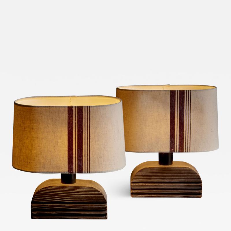  Temde Leuchten Pair of Temde Table Lamps in brushed wood with original shades 1960s