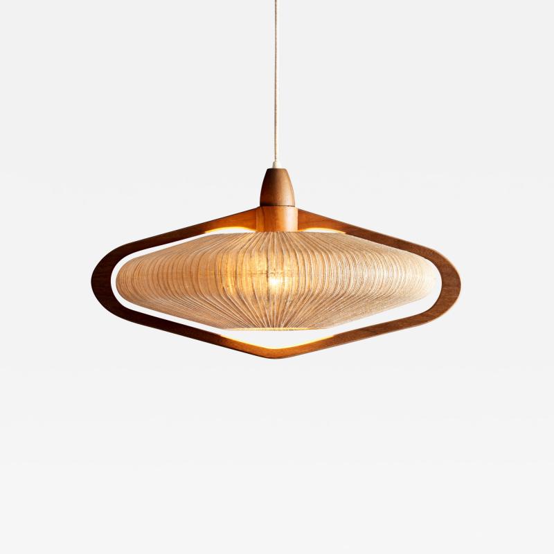  Temde Leuchten Temde Pendant Lamp in Teak and Sisal Switzerland 1960s